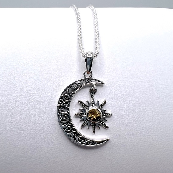 Genuine Citrine .925 Sterling Silver Moon Necklace - Picture 11 of 17